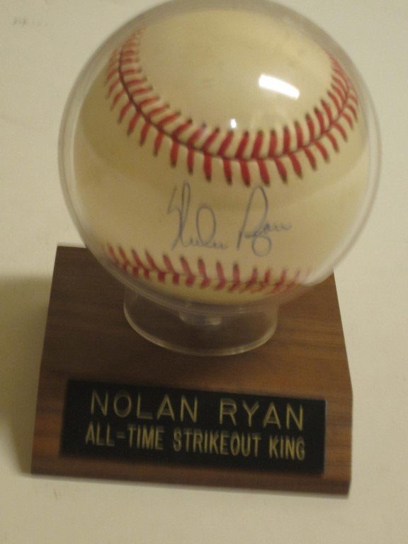 Nolan Ryan Signed Baseball: Nolan Ryan Texas Rangers signed official american league baseball with holder "all time strikeout king", comes with a certificate of authenticity