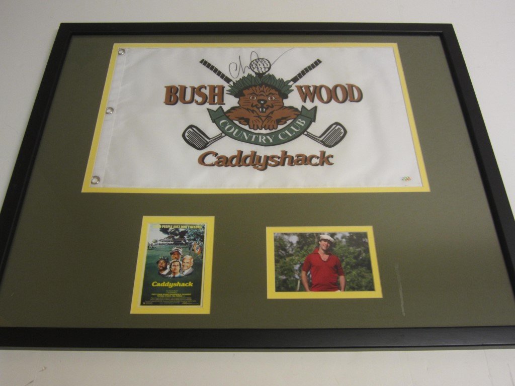 Chevy Chase Signed Flag: Chevy Chase Caddyshack Bushwood Country Club signed flag, professionally custom framed and matted. Overall measurements for this item are 31.5" x 25.5". This comes with a certificate of authenticity.