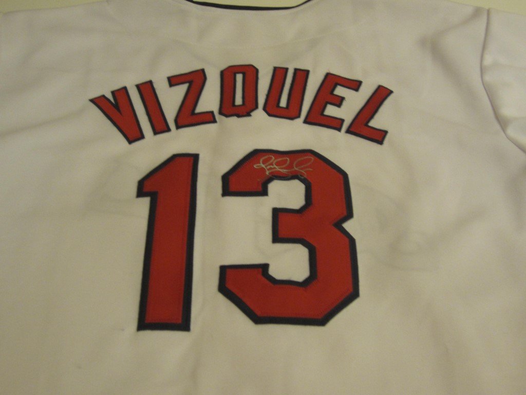 Omar Vizquel Signed Jersey: Omar Vizquel Cleveland Indians signed / autographed white baseball jersey, this comes with a certificate of authenticity