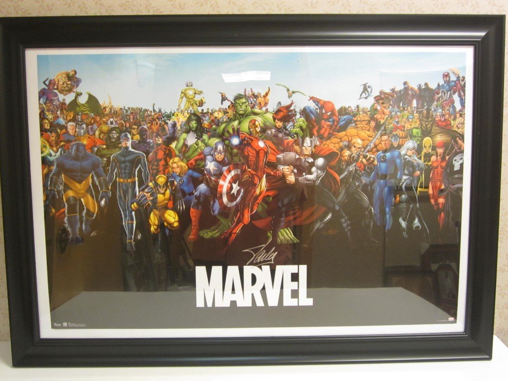 Stan Lee Signed Marvel Poster: Stan Lee signed / autographed Marvel Comics Spiderman, Captain America, Thor, Hulk and all the others huge poster, which comes professionally framed. This comes with a certificate of authenticity. Ove