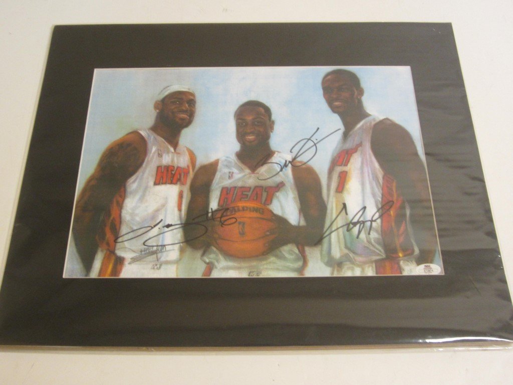 Lebron/Bosh/Wade Signed Art: Lebron James, Chris Bosh, and Dwayne Wade Miami Heat hand signed / autographed matted drawing. This comes with a certificate of authenticity.