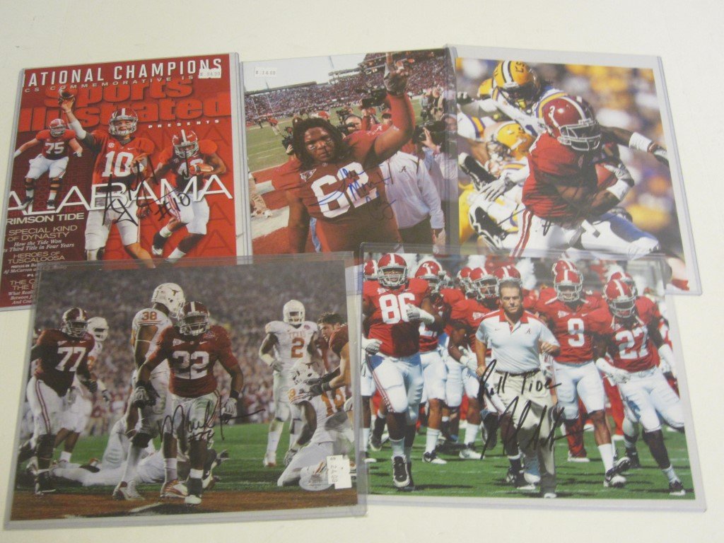 5 Crimson Tide Signed Photos: Alabama Crimson Tide Lot of 5 signed / autographed 8x10 photos, players in this lot: Mark Ingraham, Nick Saban, Trent Richardson, AJ McCarron, and Terrence Cody. Each photo comes with a coa