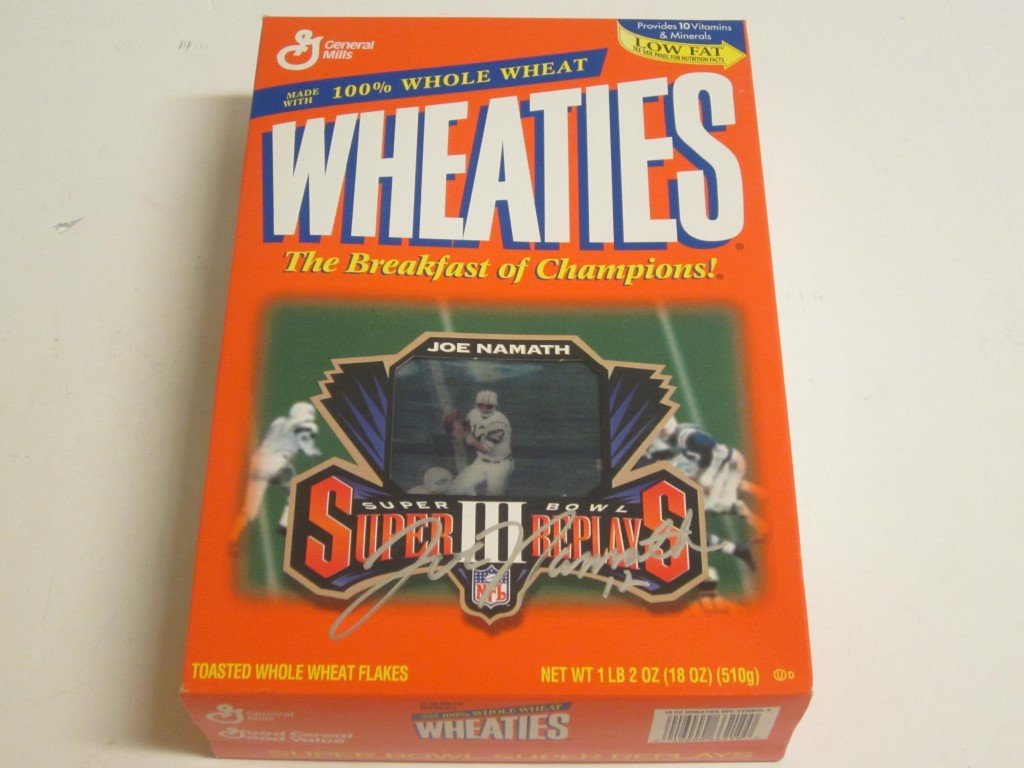 Joe Namath Signed Cereal Box: Joe Namath New York Jets signed / autographed Wheaties cereal box, this comes with a certificate of authenticity