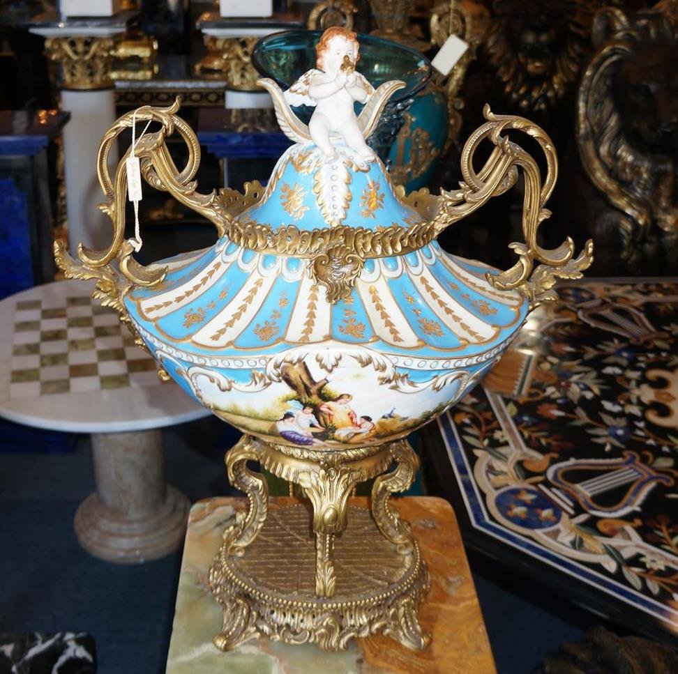 Porcelain And Bronze Prize Cups With Cherubs - Pair (1 of 5)