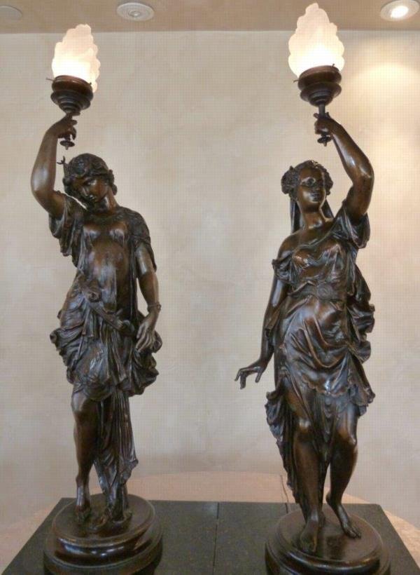 CIRCA 1885 FRENCH PAIR OF FIGURAL NEW POST LIGHTS (1 of 3)