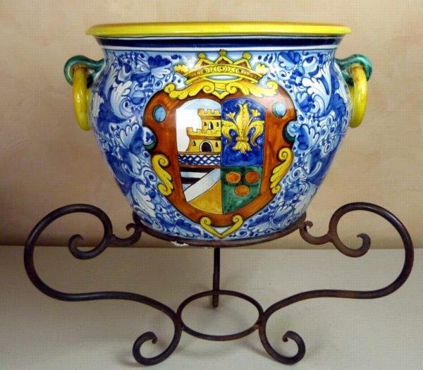 Set of 2 - Ceramic Planters and Iron stands made in (1 of 4)