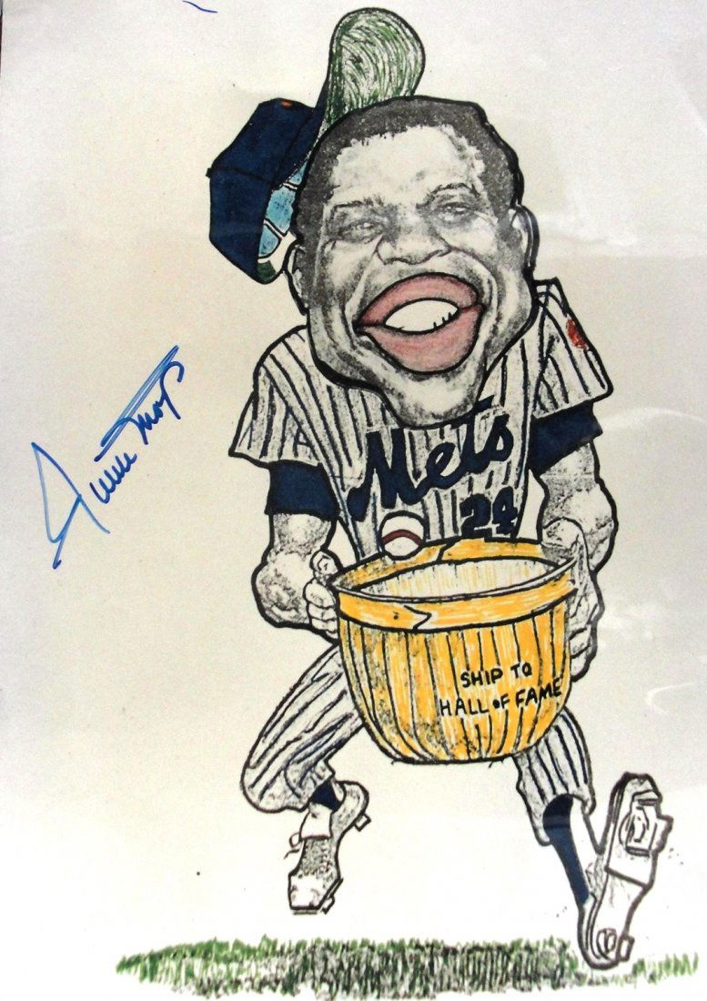 Willie Mays hand signed 11x14 Derogatory Vintage Negro: Willie Mays hand signed 11x14 Derogatory Vintage Negro drawing of Mays with a Basket. Color 11x14 on Kodak photograph paper boldly signed by Willie Mays in -person with a blue Sharpie pen. Authen