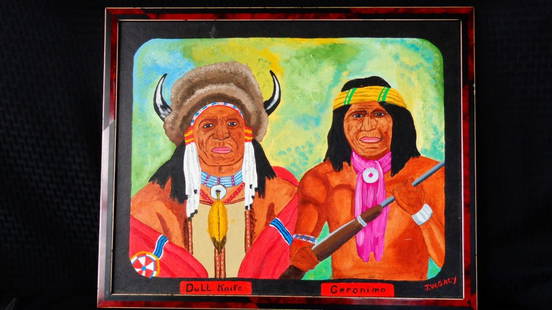 J.W. Gacy Painting: "Dull Knife & Geronimo", 21 by 17 inches framed, john wayne gacy, serial killer memorabilia.