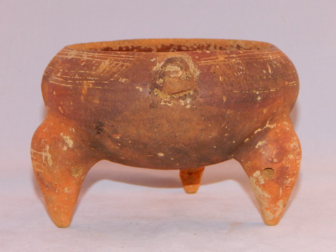 Pre-Columbian Tripod Vessel.  Tripod has leg rattles (1 of 6)