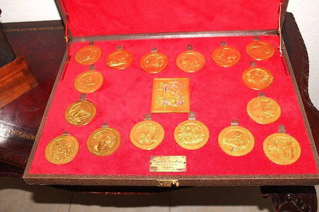 Commemorative Medals in Case Limited to 50 sets (Gucci: Commemorative Medals in Case Limited to 50 sets (Gucci Box), Highlighting the Life of Simon Bolivar, French Currency, Presented to CAP in Oct. 1985, “With Great Affection†by Gustavo Cisnero