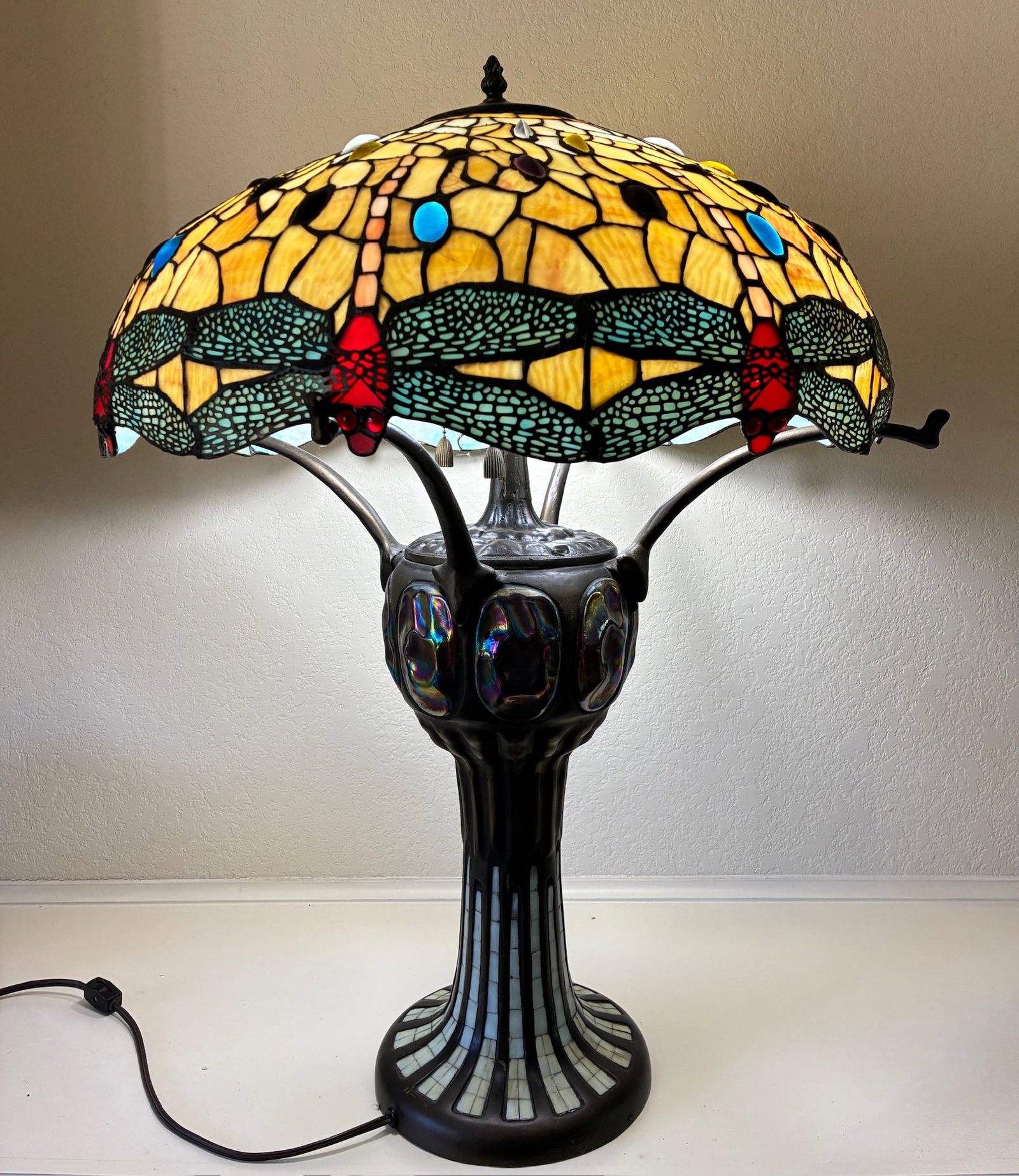 Tiffany Style Large Dragonfly Lamp: 30" tall; 22" wide (shade)
