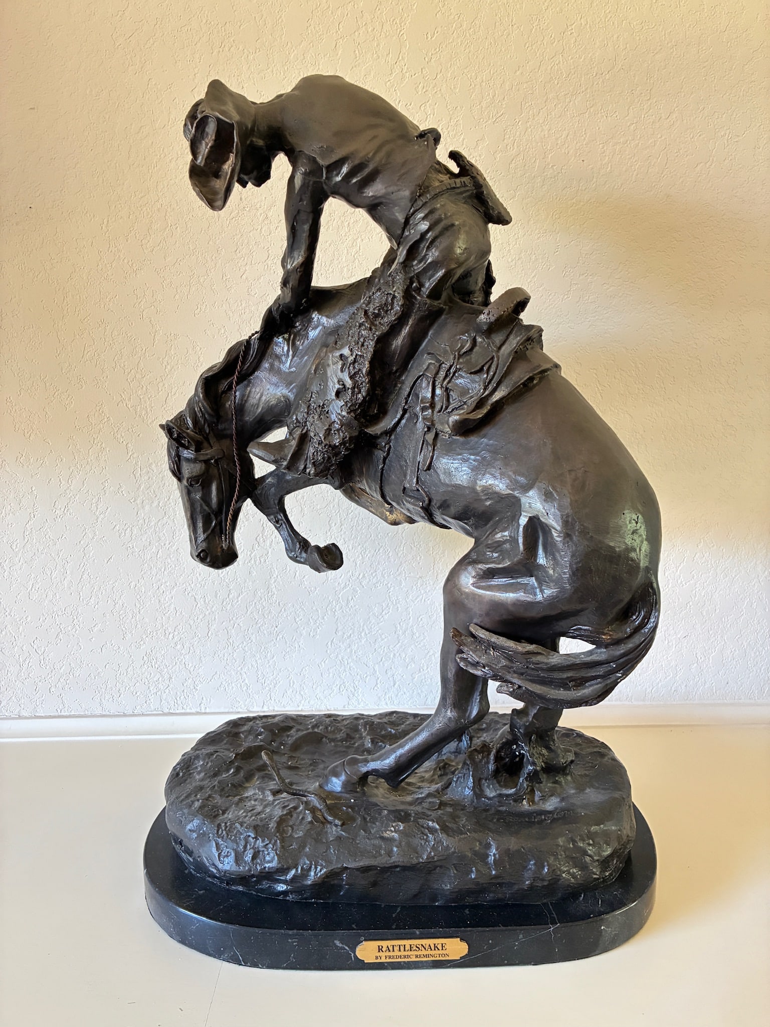 Frederic Remington "Rattlesnake": 22" tall x 14" long x 9" wide