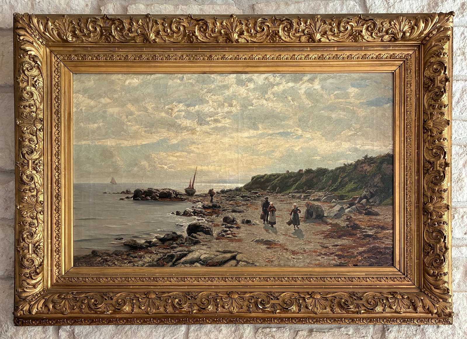 Eduard Sporer Original Painting on Canvas: Frame: 51.5" x 36.75" x 4" Visible art: 37.5" x 22.75"