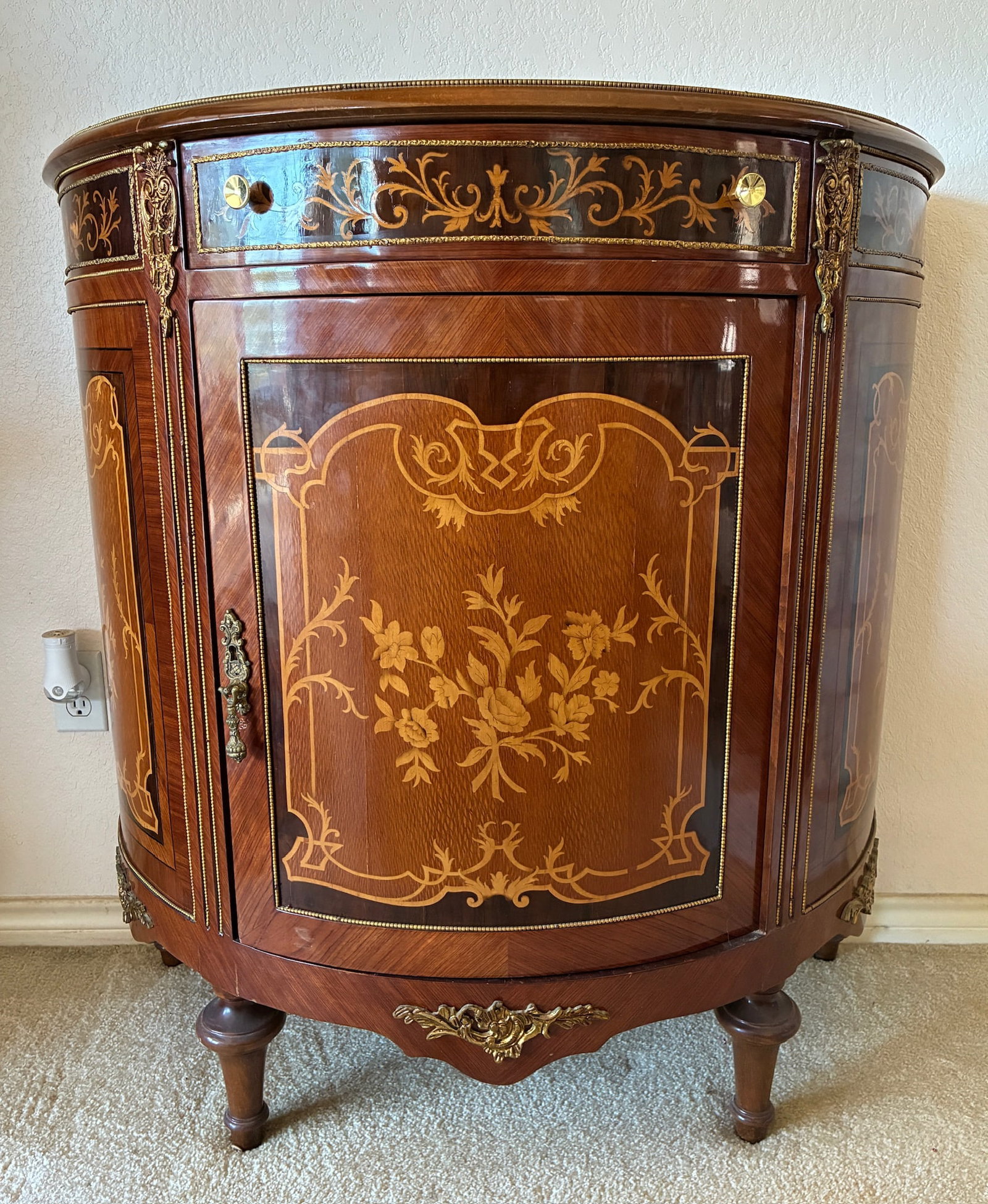 Demilune Cabinet French Style: 39" long, 19.5" wide, 40" tall