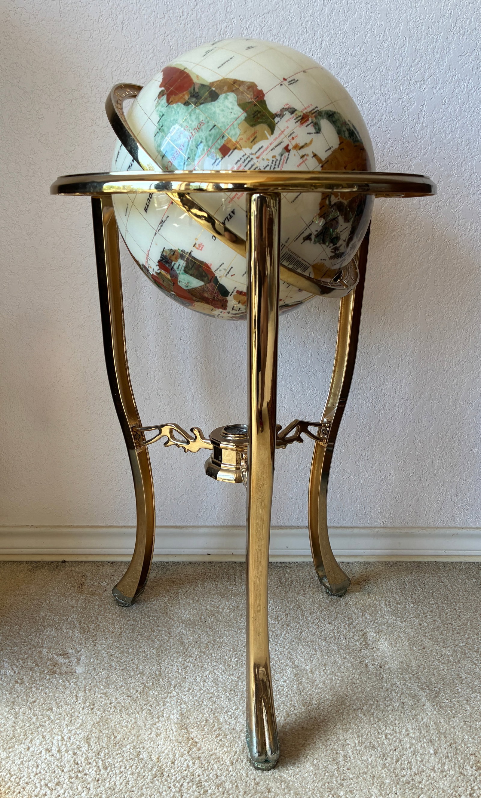 Globe with Natural Stone Inlays: 33" overall height
