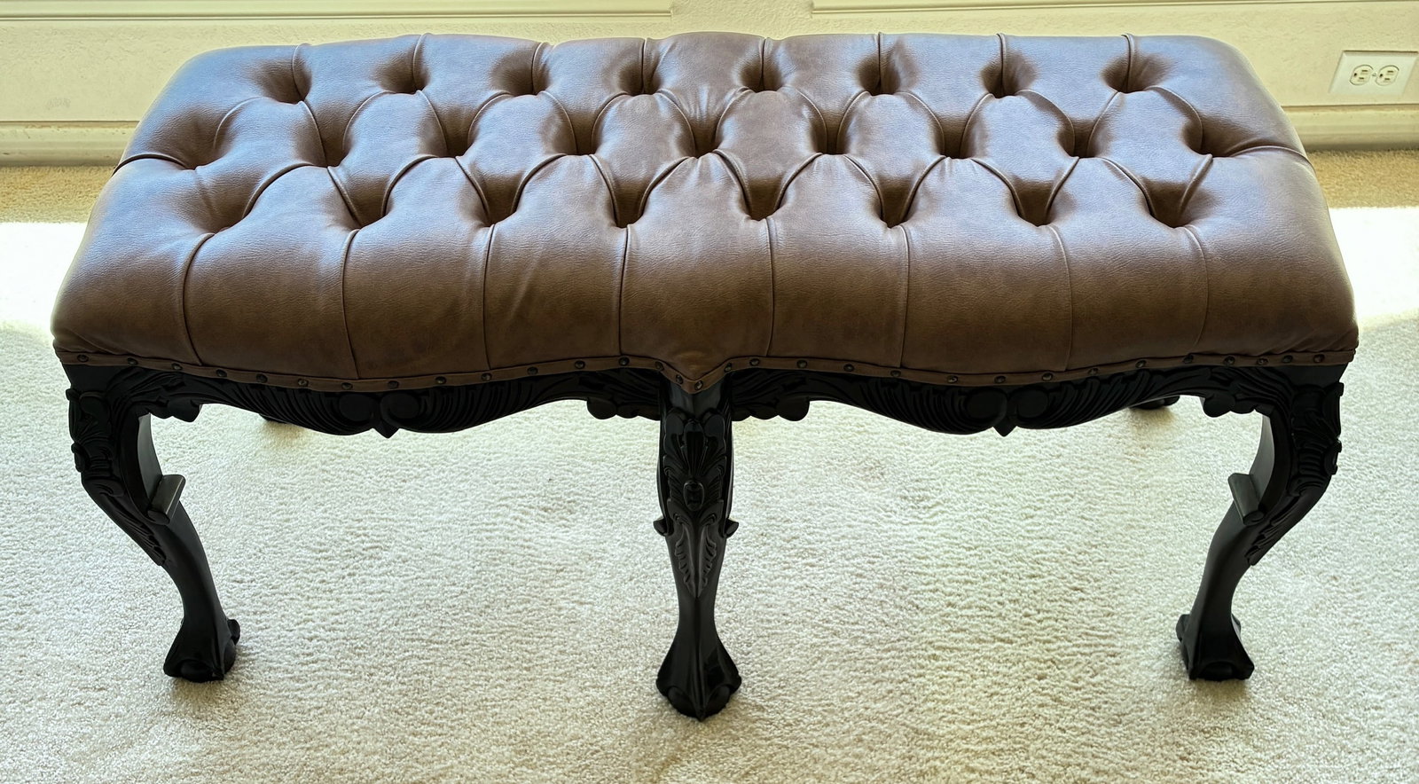 Victorian Style Tufted Bench: appears to be vinyl. 40" x 19" x 20"