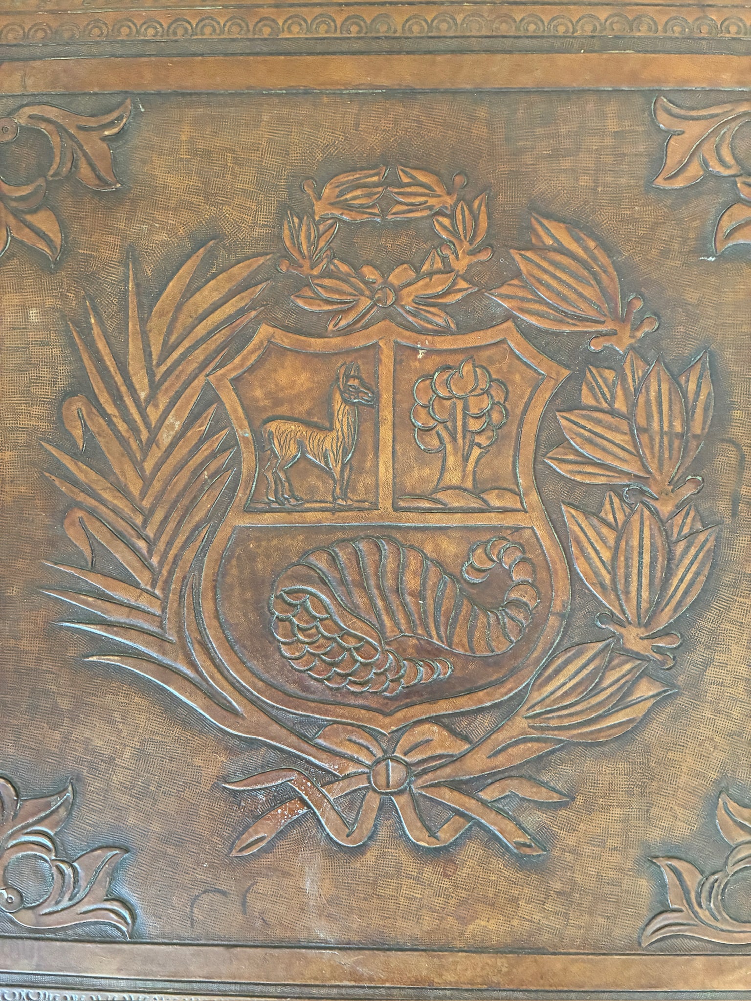 Hand Tooled Leather Bench - 2
