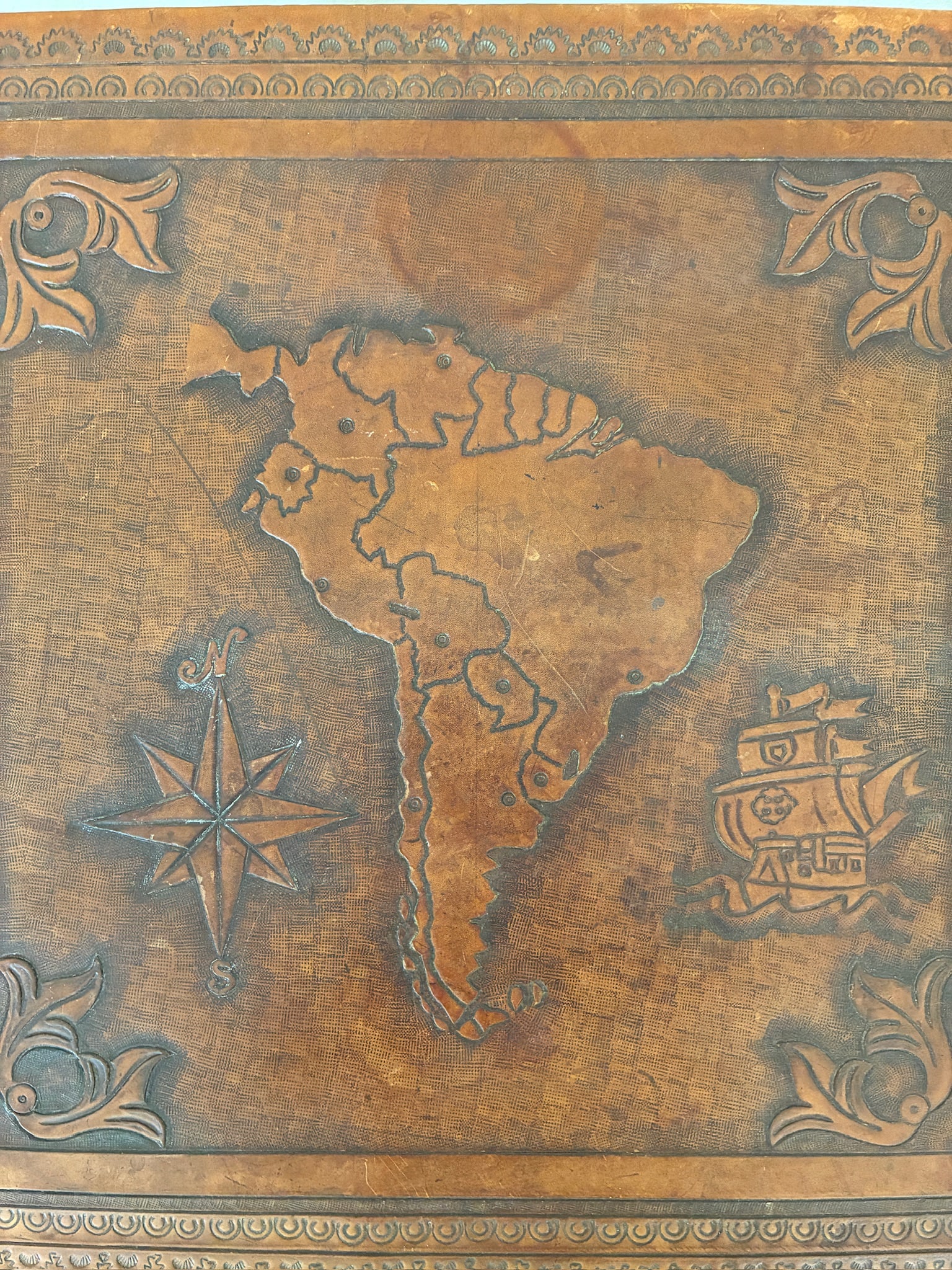 Hand Tooled Leather Bench - 3