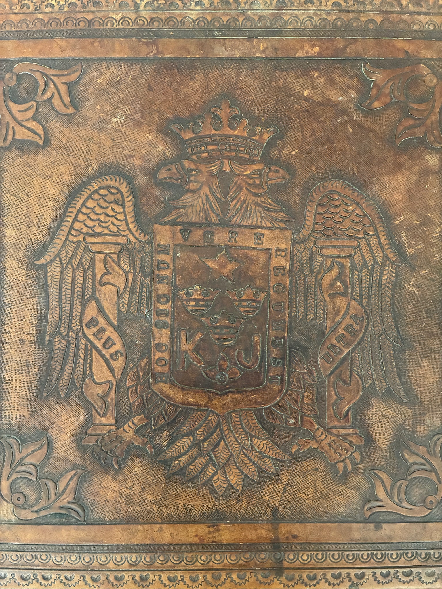 Hand Tooled Leather Bench - 4