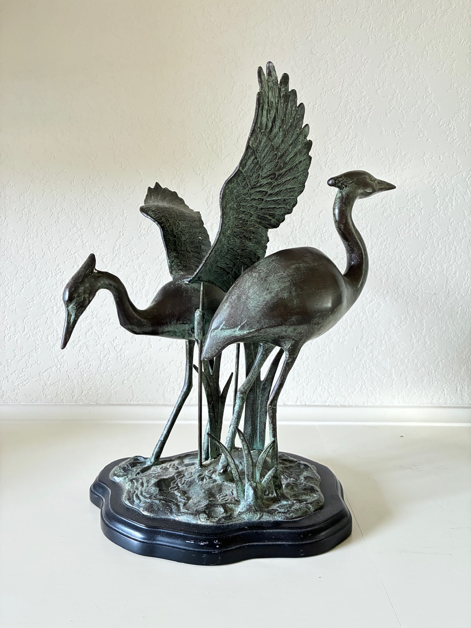 Heron Crane Metal Sculpture: 8.25" L x 6" W x 13.25" H