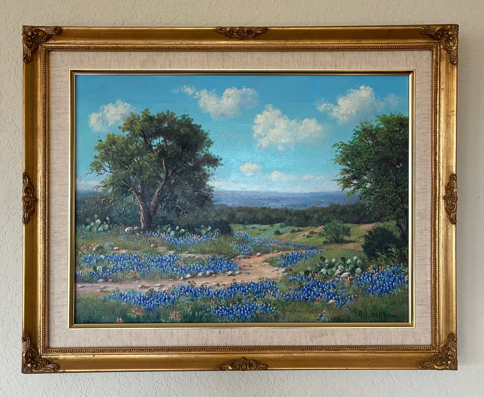 Nancy Berkhouse Bluebonet Framed Painting: Frame: 19.75" x 15.75" x 1.5" Visible art: 15.5" x 11.5"