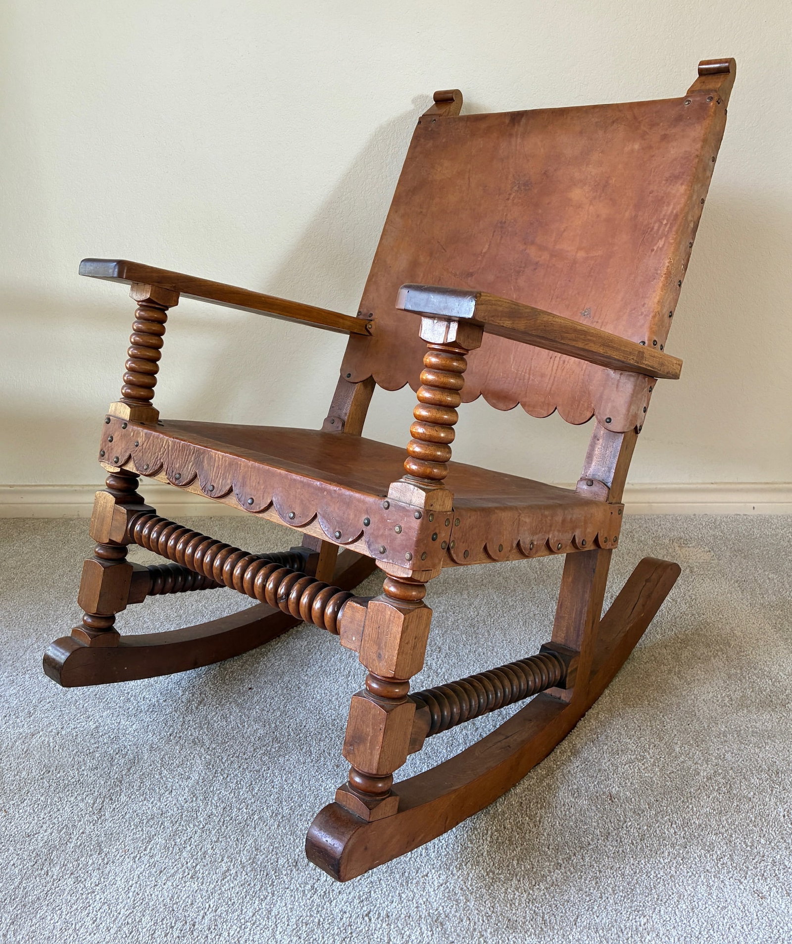 Vintage Mexican Leather and Rocker: Width: 26" x Depth: 19.25" x Height: 36"