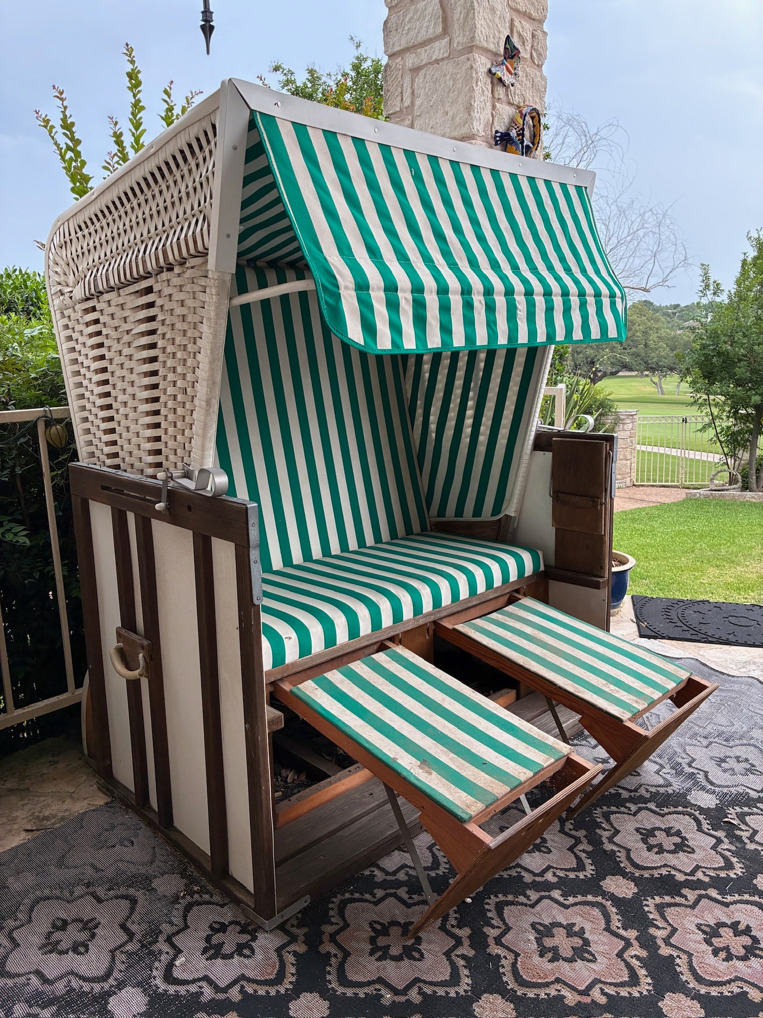 Vintage Strandkorb German Beach Lounge Covered Loveseat (1 of 9)