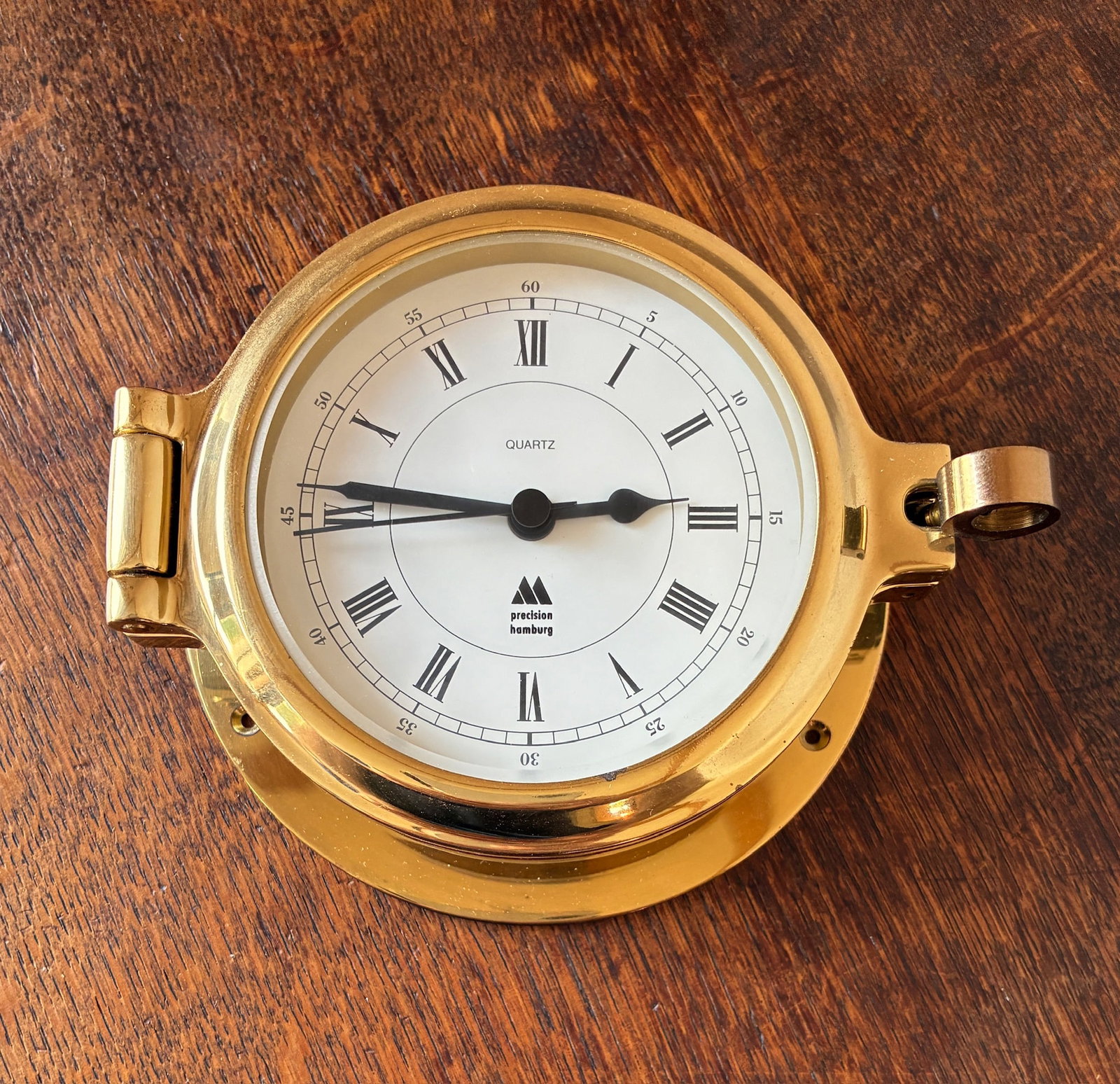 Precision Hamburg Ship Clock: 4 5/8" wide, 1.5" thick