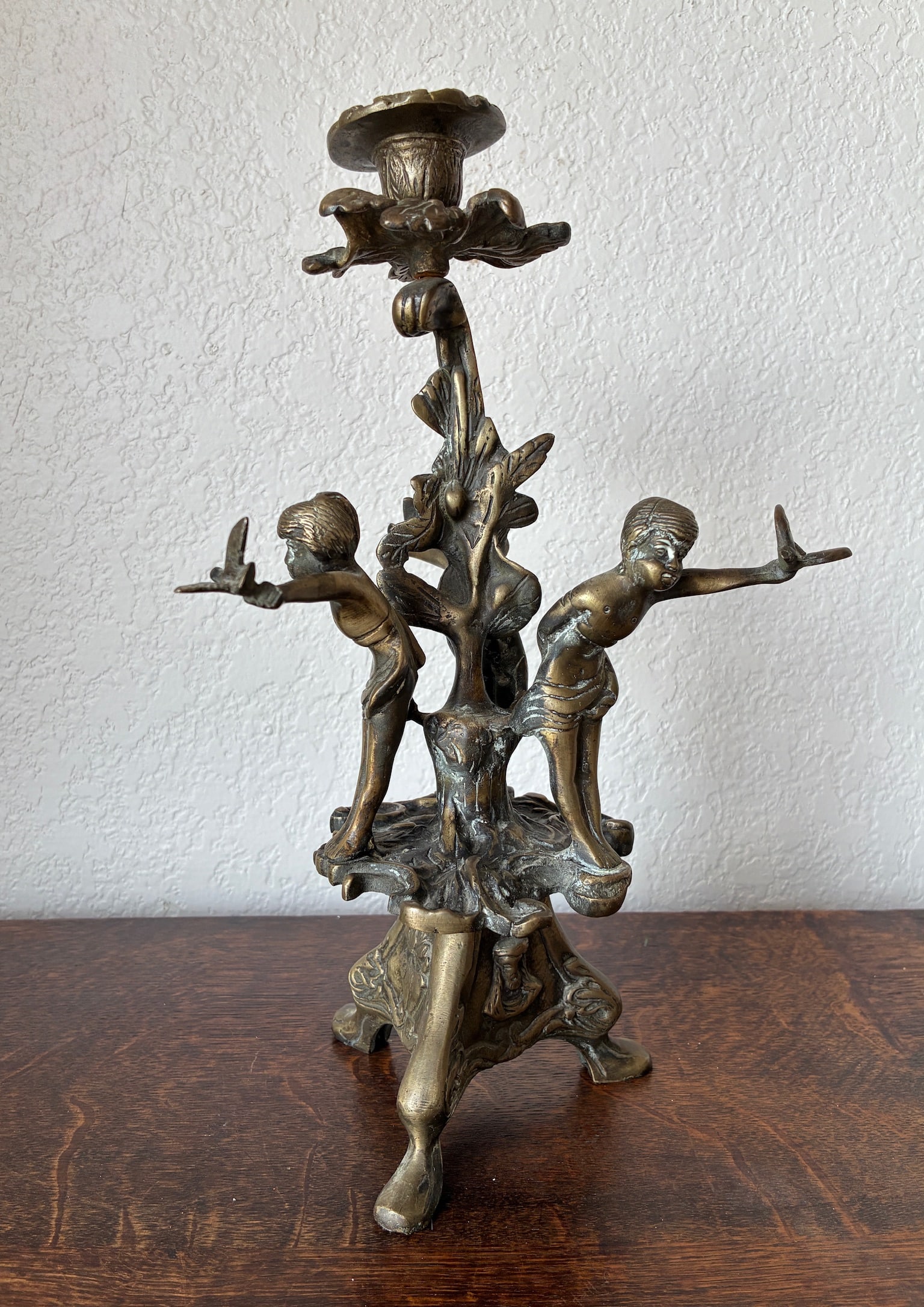 Bronze Candlestick Holder - Boys with Birds (1 of 7)