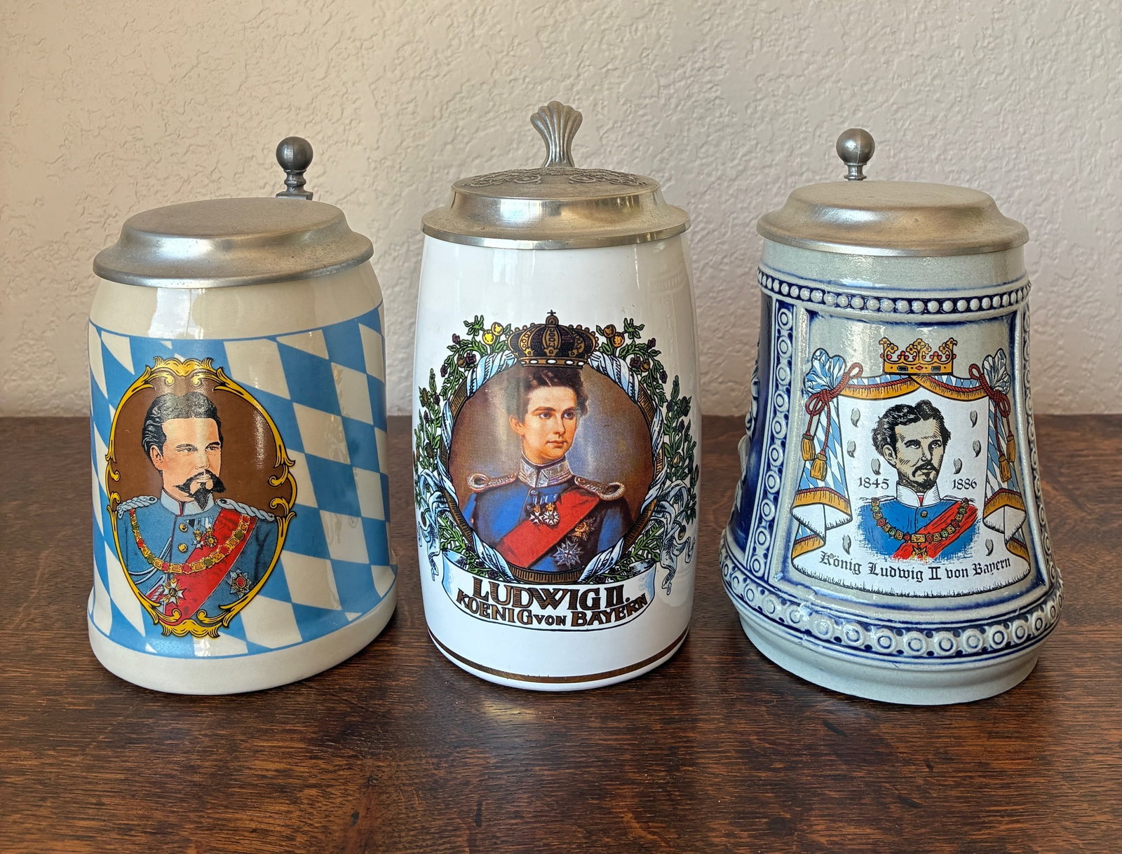 King Ludwig II Beer Stein Lot of 3: All 3 steins are approximately 6" tall