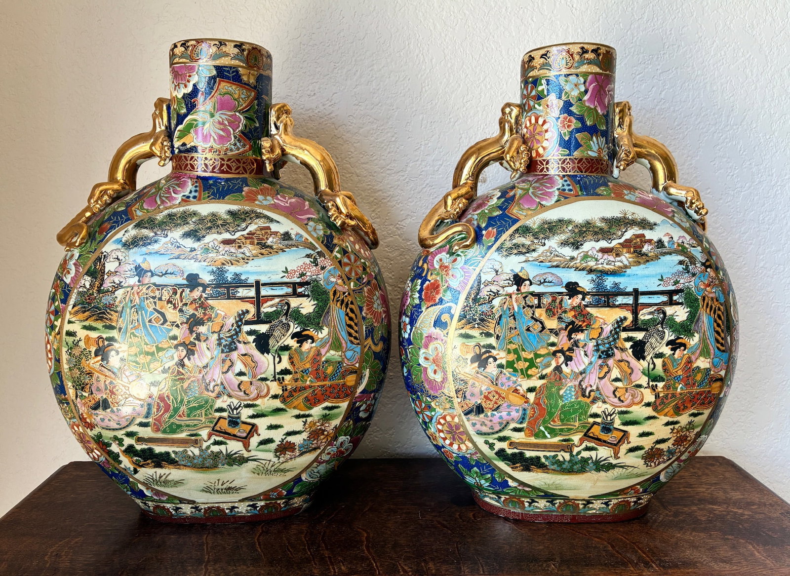 Lot of 2 Chinese Vases: 16.25" tall x 5" depth x 11" wide