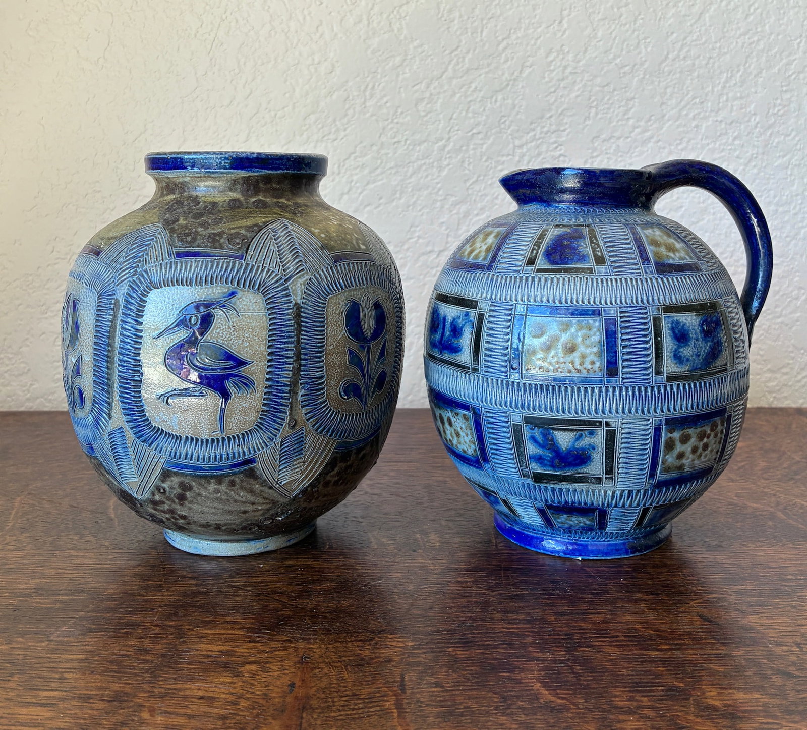 Lot of 2 Handmade German Vessels Marked 1954 + 1955 Respectively: Both approximately 6" tall and 5" wide
