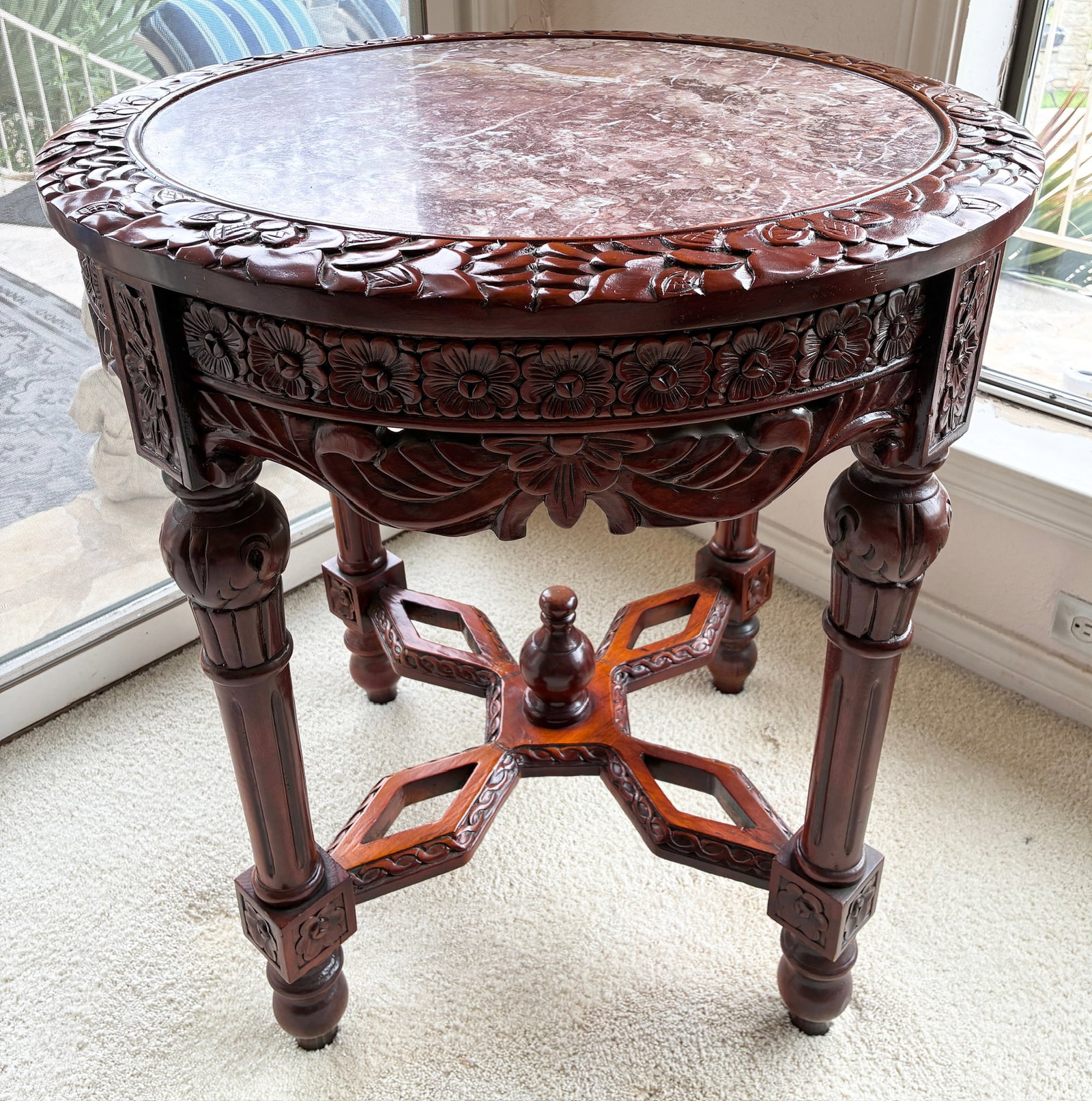 Chinese Wood and Marble Pedestal Table (1 of 5)