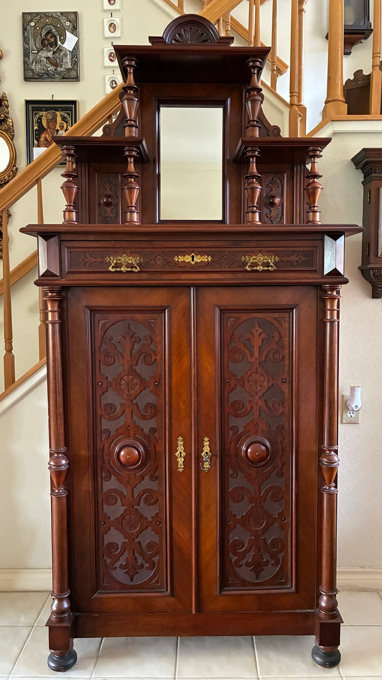 Renaissance Architectural Wood Columned Locking Cabinet (1 of 9)
