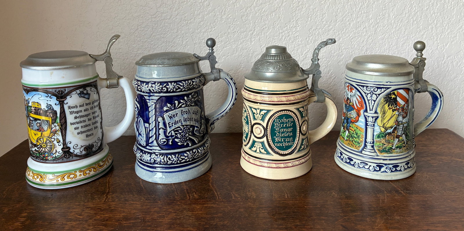 Lot of 4 German Steins: 6.5" tall