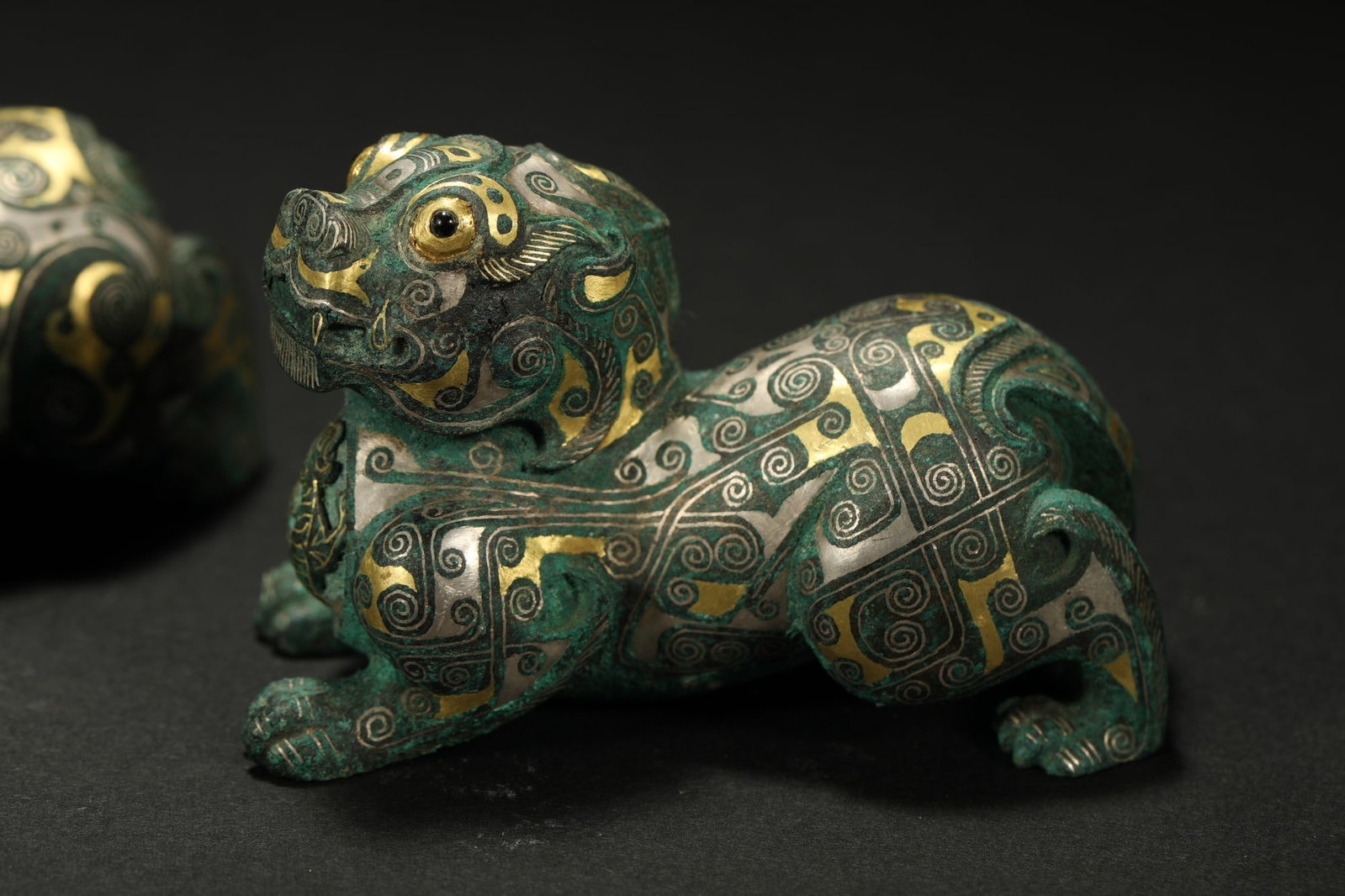 BRONZE GILT-SILVER MYTHICAL BEASTS, A PAIR - 2