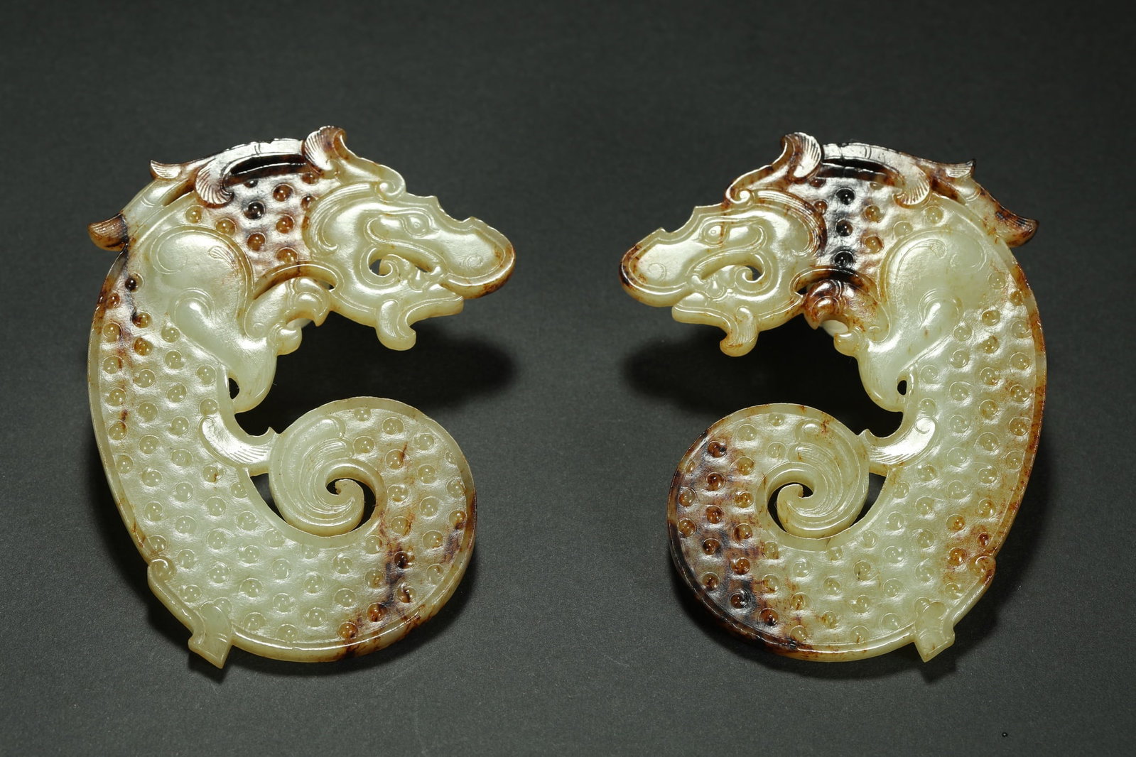 HETIAN JADE DRAGONS, A PAIR - 6