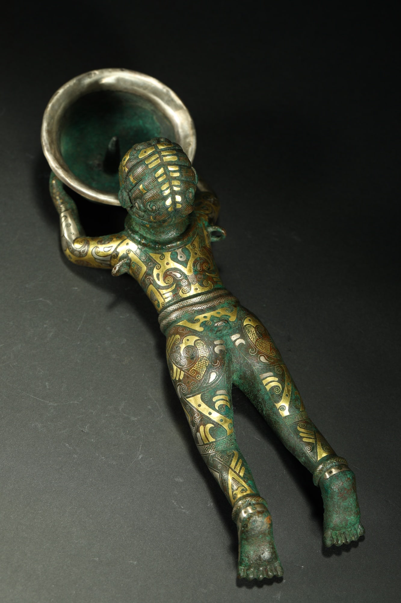 BRONZE GILT-SILVER FIGURAL LAMP - 5