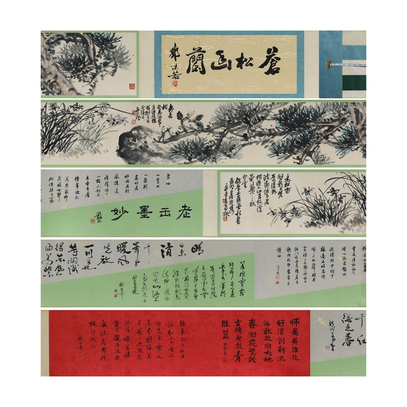 WU CHANGSHUO, ORCHID PAINTING HANDSCROLL, INK ON PAPER: Dimensions: 111 x 12 1/4 in; overall length approximately 28 ft Wu Changshuo's artistic legacy occupies a pivotal position in the transition between traditional literati aesthetics and modern Chinese