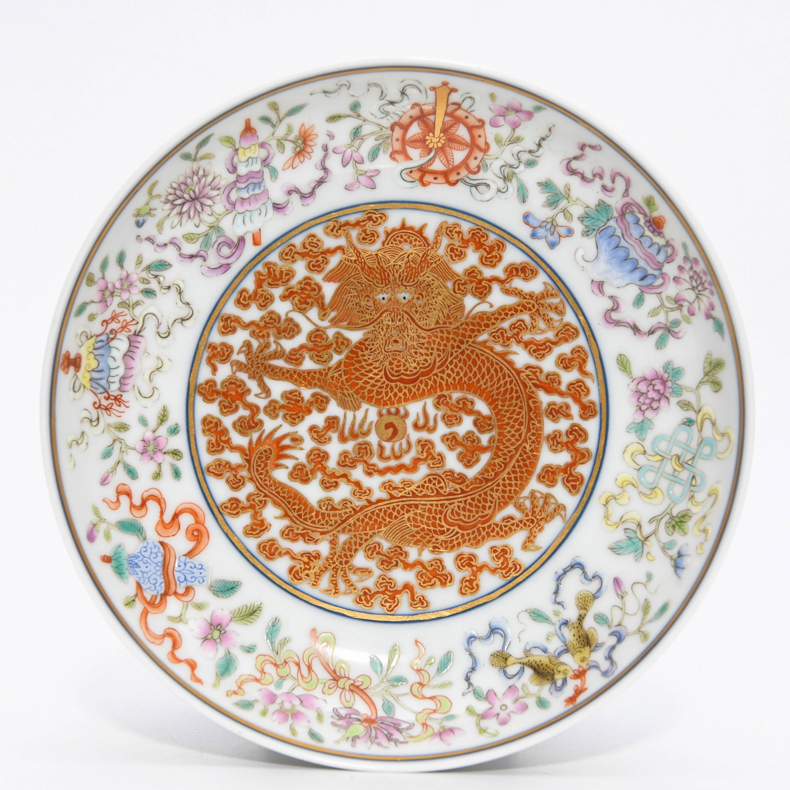 GUANGXU FAMILLE ROSE GILT DRAGON EIGHT TREASURES DISH (1 of 7)