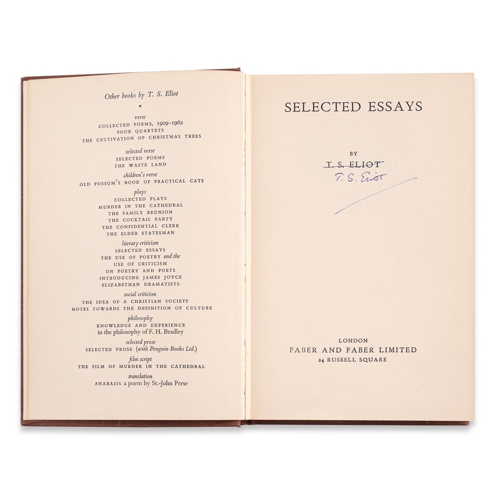 T. S. ELIOT SIGNED SELECTED ESSAYS - 3