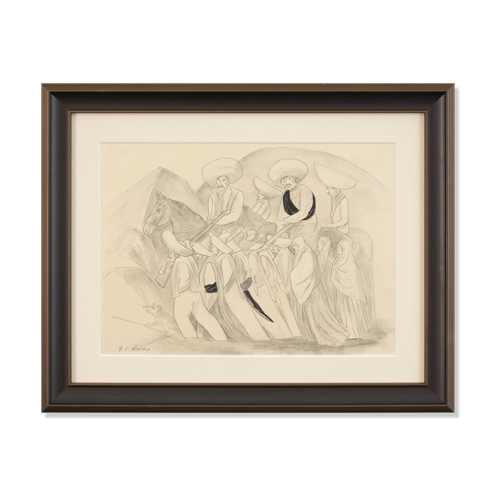 JOSE CLEMENTE OROZCO (1883-1949), INK AND GRAPHITE ON PAPER: Signed (lower left) Image Dimensions: 13 3/4 x 18 7/8 in (35 x 48 cm) Framed Dimensions: 20 7/8 x 26 in (53.1 x 66.1 cm) José Clemente Orozco (1883-1949) was one of the most important figures of 