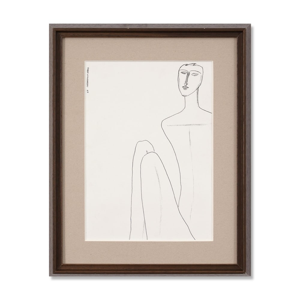 JERZY NOWOSIELSKI (1923-2011), INK ON PAPER: Signed (upper left) Image Dimensions: 13 3/8 x 9 1/2 in (34 x 24 cm) Framed Dimensions: 19 x 15 1/8 in (48.3 x 38.5 cm) Executed in ink on paper, this refined figurative composition presents a seated 