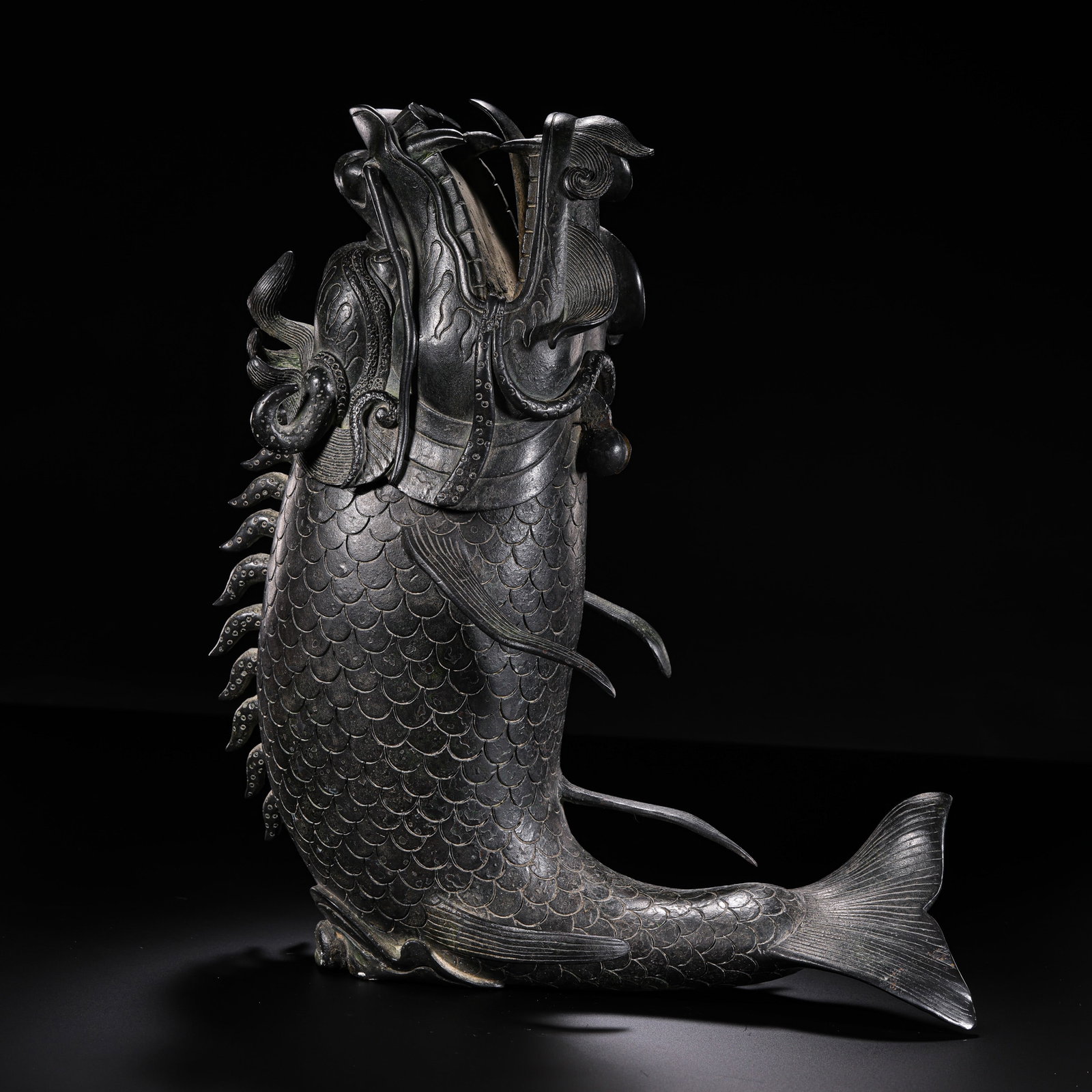 QING DYNASTY COPPER FISH-TRANSFORMED DRAGON INCENSE BURNER (1 of 10)
