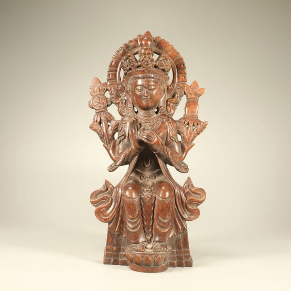 20th centuryIncense wood carved statue of Guanyin in sitting position (1 of 6)