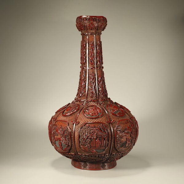 20th CenturyOctagonal Vase in Lacquer with Landscape and Figures (1 of 7)