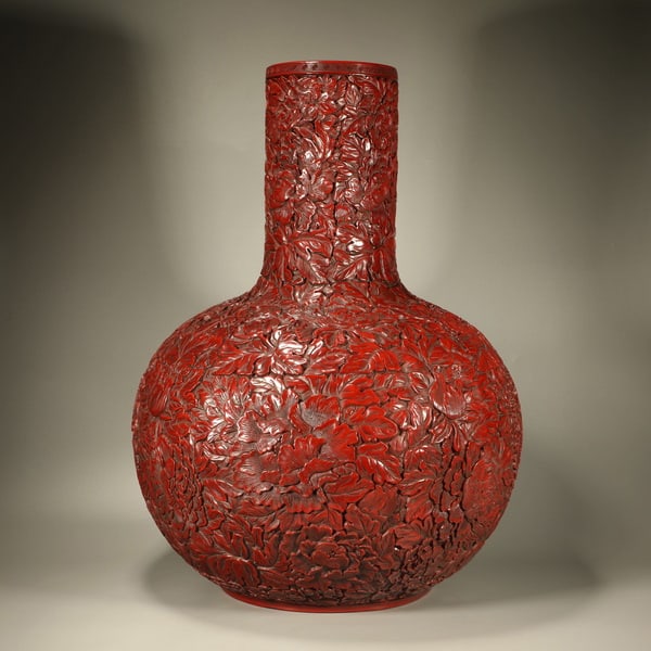 20th century Lacquer Peony and Flower Celestial Bottle (1 of 6)