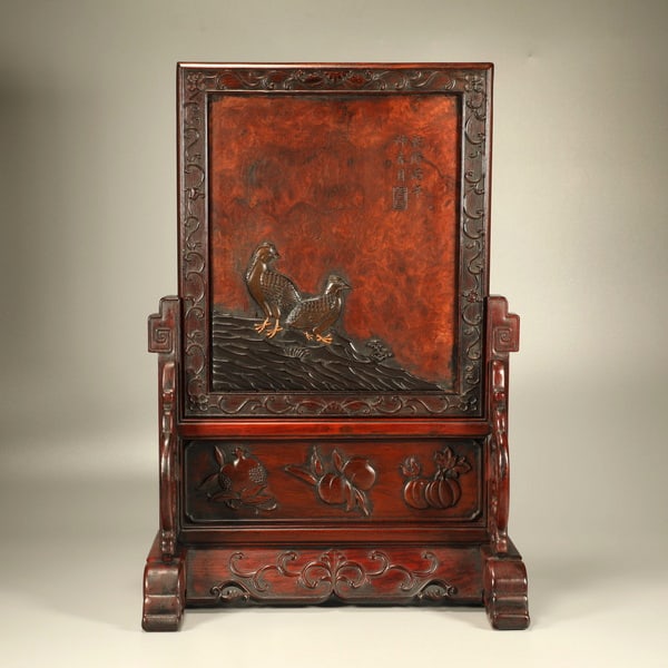 20th centuryYellow rosewood inlaid screen depicting "Living a Peaceful and Contented Life": Name 20th centuryYellow rosewood inlaid screen depicting "Living a Peaceful and Contented Life" Dimensions 30*18*44CM