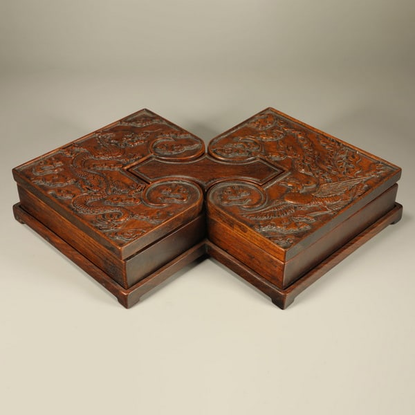 20th centuryYellow rosewood carved dragon and phoenix auspicious pattern set box (1 of 6)