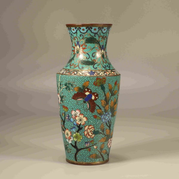 20th centuryBlue and White Enamel Butterfly and Floral Bottle (1 of 6)